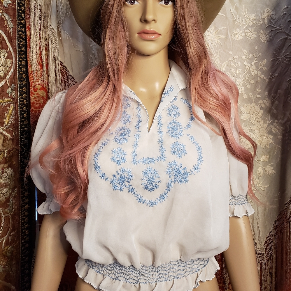 Vintage embroidered crop blouse
